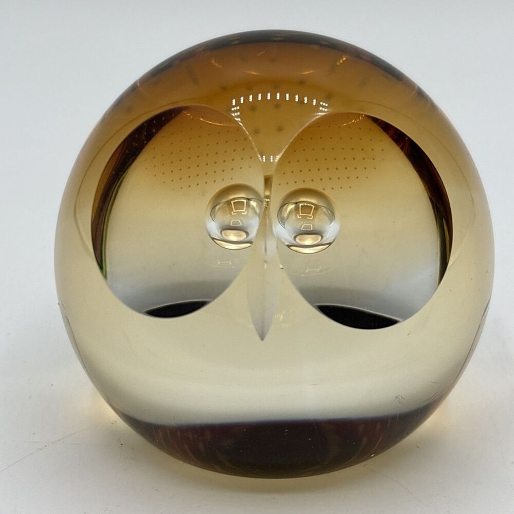 Vintage Caithness Glass "Wise Owl" Paperweight Scottish Art Glass Figurine, Med.